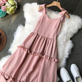 Ruffle Trim Spaghetti Strap Midi Dress