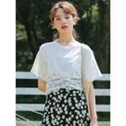 Short-sleeve T-shirt / Floral A-line Skirt / Midi Skirt