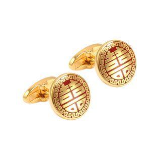 Fashion And Elegant Plated Gold Festive Geometric Round Cufflinks Golden - One Size