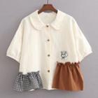 Set: Applique Short-sleeve Shirt + A-line Midi Skirt