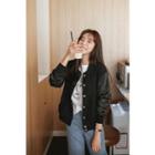 Satin-sleeve Snap-button Baseball Jacket