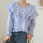 Crew-neck Layered Ruffled Blouse