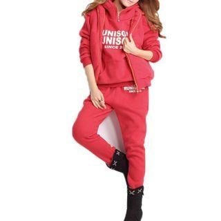 Set: Lettering Print Sweatshirt + Vest + Sweatpants