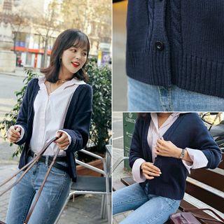 Plunge-neck Cable-knit Cardigan