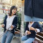 Plunge-neck Cable-knit Cardigan
