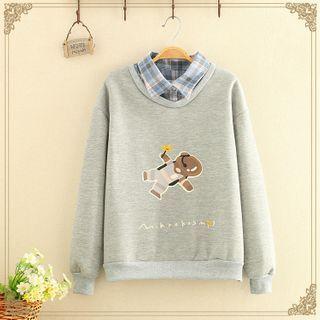 Bear Printed Plain Long-sleeve Top