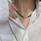 Beaded Necklace 1pc - Green & White - One Size
