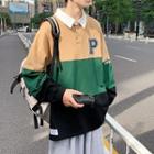 Color Block Lettering Polo Sweatshirt