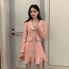 Tweed Long-sleeve Mini Collared Dress
