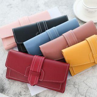 Contrast Stitching Faux Leather Long Wallet