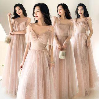Mesh Overlay Maxi A-line Dress (various Designs)