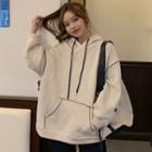 Contrast Stitching Oversize Hoodie Oatmeal - One Size