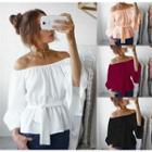 Off-shoulder Chiffon Top With Sash