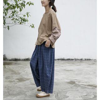 Long-sleeve Linen Top Khaki - One Size