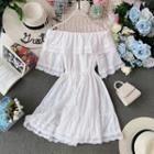Lace-trim Off-shoulder Dress White - One Size