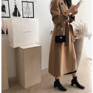 Open-front Wool Coat With Sash One Size