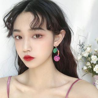 Fruit Earring 1 Pair - 925 Silver Stud - Green & Rose Pink - One Size