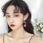 Fruit Earring 1 Pair - 925 Silver Stud - Green & Rose Pink - One Size