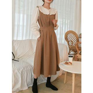 Pintuck A-line Long Pinafore Dress