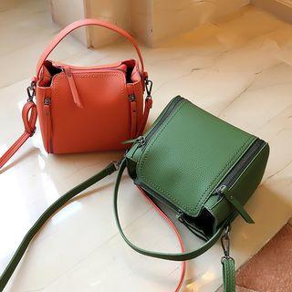 Faux-leather Plain Zipped Satchel