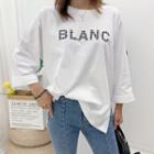 3/4-sleeve Faux-pearl Slit-side T-shirt