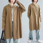 Plain Stand-collar Medium Long Shirt Coffee & Green - L