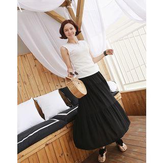 Shirred Tiered Maxi Skirt