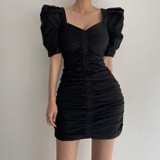 Puff Sleeve Square Neck Ruched Mini Dress