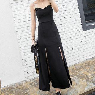 Slit Hem Chain Strap Sleeveless Midi Dress