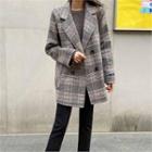 Double-breasted Plaid Coat Gray - One Size
