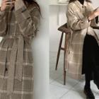 Plaid Wool Blend Coat With Sash