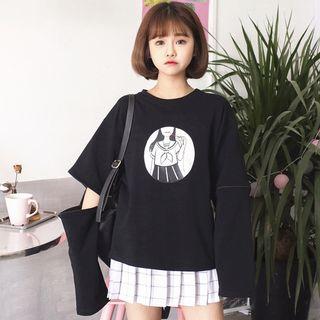 Print T-shirt With Detachable Sleeves