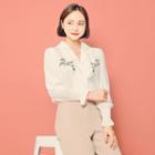 Smocked-cuff Flower-embroidered Blouse