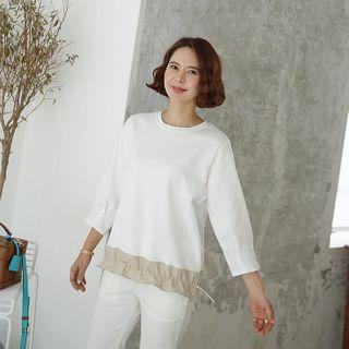 Drawstring-hem Color-block Top