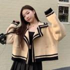 Notch Lapel Contrast Trim Cardigan 7316 - Short - Black - One Size