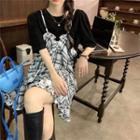 Short-sleeve Plain T-shirt / Plaid Sleeveless Dress
