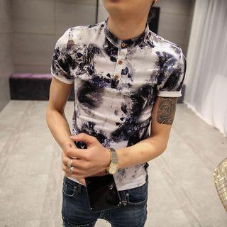 Printed Short Sleeve Band Collar Polo Shirt
