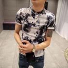 Printed Short Sleeve Band Collar Polo Shirt