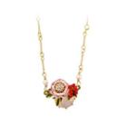 Fashion And Elegant Plated Gold Enamel Red Flower Necklace With Cubic Zirconia Golden - One Size