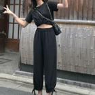 Short-sleeve Chest Pocket T-shirt / Cropped Harem Pants
