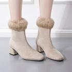 Faux Leather Fluffy Trim Block Heel Short Boots