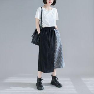 Striped Panel Skort White & Gray Stripes - Black - One Size