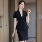 Short-sleeve Single-button Blazer / Mini Pencil Skirt / Set