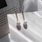 Rhinestone Bar Faux Pearl Dangle Earring 1 Pair - S925 Silver Stud Earrings - White & Gold - One Size