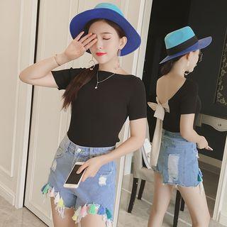 Bow Back Ribbed Short-sleeve Top