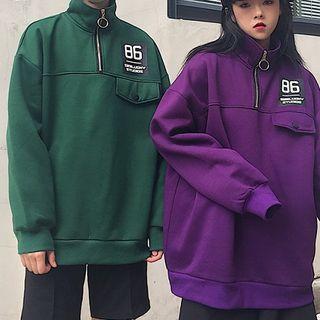 Mock-neck Placket Printed Sweatshirt