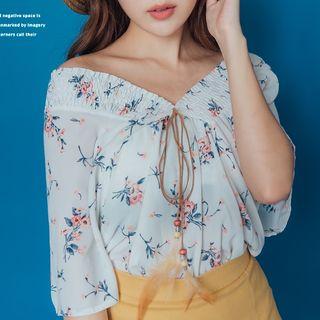 V-neck Floral Printed Chiffon Top