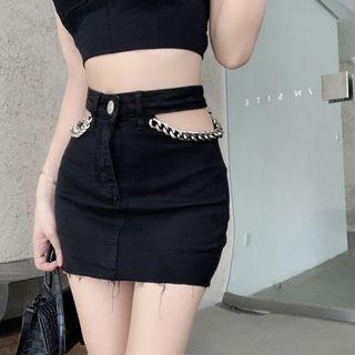 Cutout Chain-accent Pencil Skirt