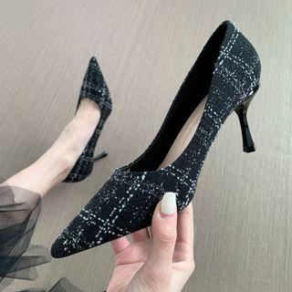 Tweed Plaid Stiletto Heel Pumps