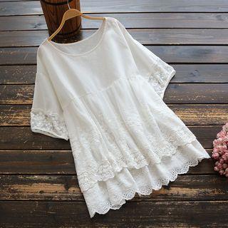 Elbow-sleeve Lace Paneled Tunic